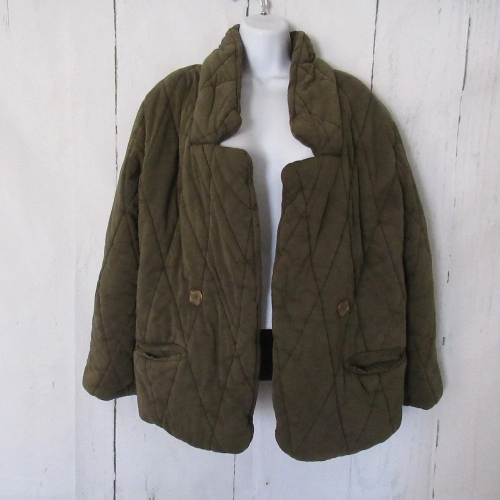 New Free People Jacket XS Tawny Puffer Quilted Open Front Olive Green Oversized